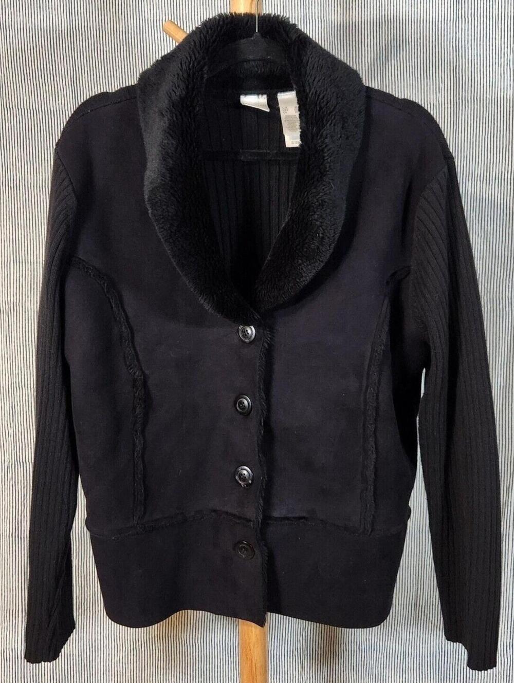 Emma James $75 XL Black Button Front Faux Suede Fleece Lined Collared Jacket